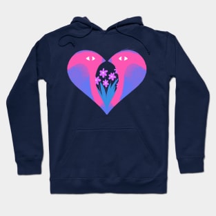 Pink and purple heart with love birds and flowers Hoodie